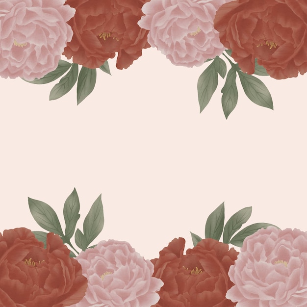 Ilustração vintage aquarela digital, layout de quadro de peônias rosa para cartão de cumprimentos.