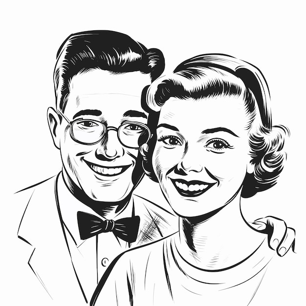 Vetor ilustração vintage de casal preto e branco