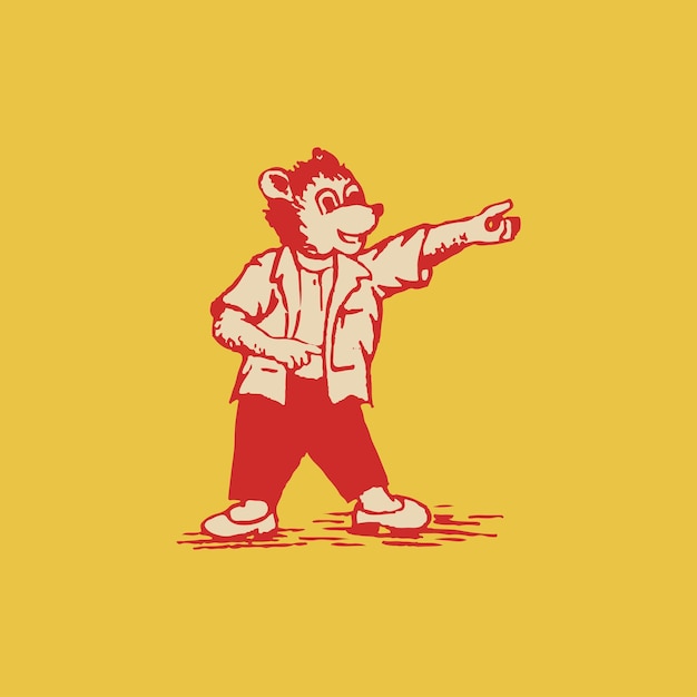 Ilustração vintage de urso humano fofo