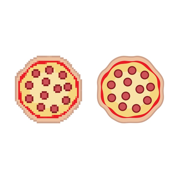 Vetor ilustração vs pizza pixel art com vetor de salsicha e queijo mussarela