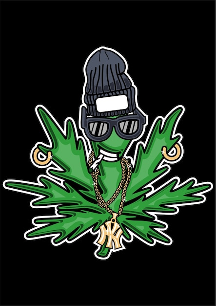 Ilustração weed cartoon desenhada à mão