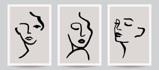 Ilustrações abstratas de rosto desenhado à mão impressões de arte vetorial moderna