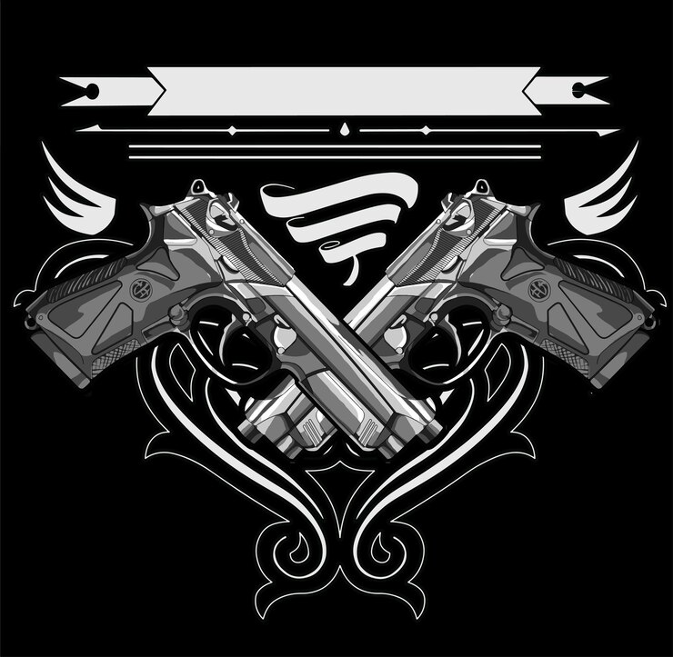 Vetor ilustrações de armas em fundo preto para pôster, estampa de camiseta, elemento de negócios, mídia social.
