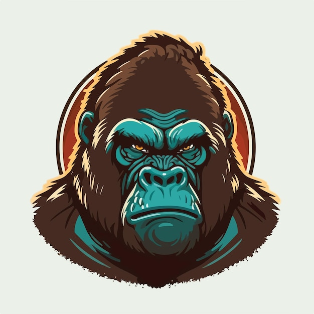 Ilustrações de arte vetorial de um rosto de gorila com raiva