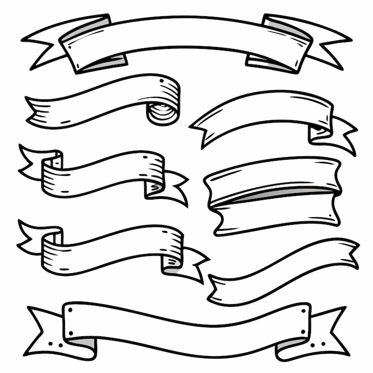 Vetor ilustrações de bandeiras vintage set de fitas desenhadas à mão