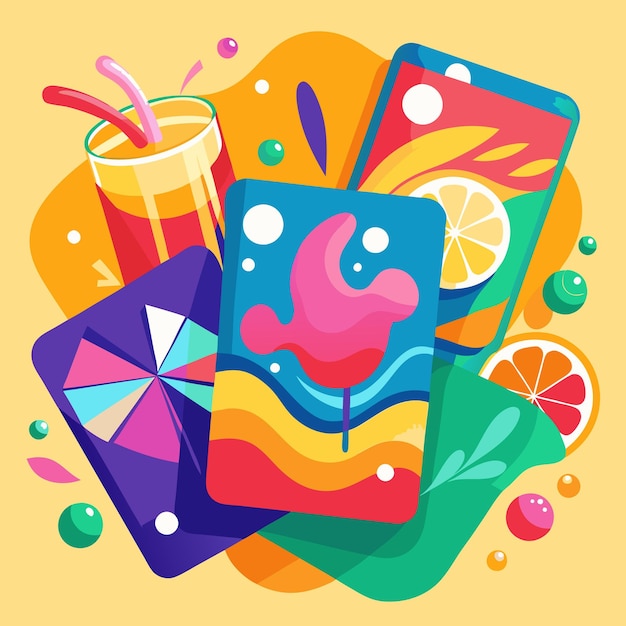 Ilustrações de bebidas de verão vibrantes Bebidas refrescantes e gelados