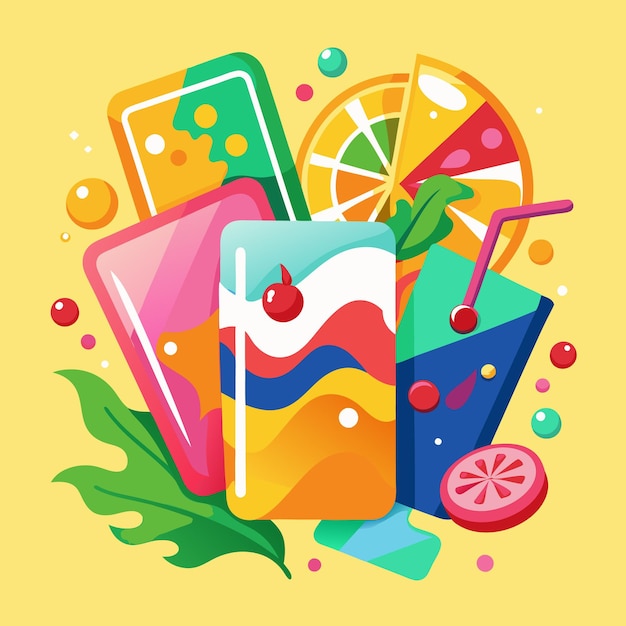 Ilustrações de bebidas de verão vibrantes Bebidas refrescantes e gelados