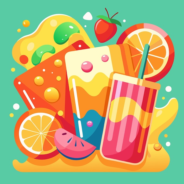Ilustrações de bebidas de verão vibrantes Bebidas refrescantes e gelados