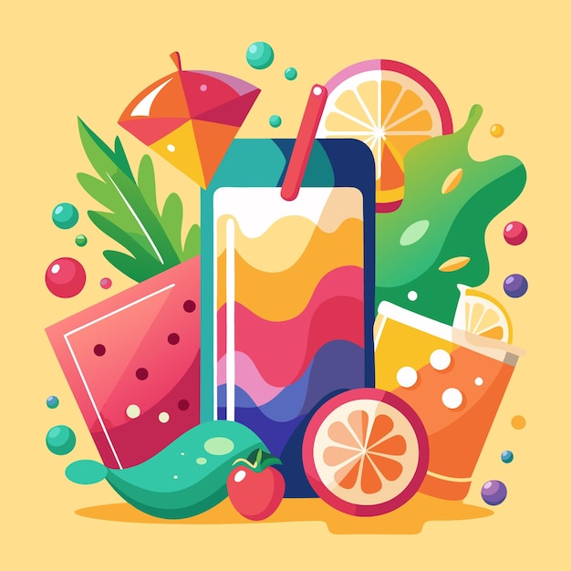 Ilustrações de bebidas de verão vibrantes Bebidas refrescantes e gelados
