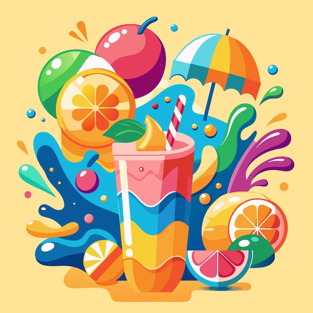 Ilustrações de bebidas de verão vibrantes Bebidas refrescantes e gelados