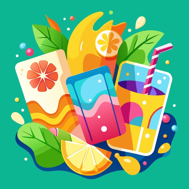 Ilustrações de bebidas de verão vibrantes Bebidas refrescantes e gelados