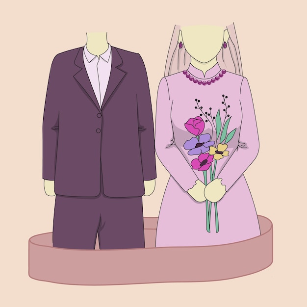 Vetor ilustrações de casal elegante doce para design de elementos de convites de casamento