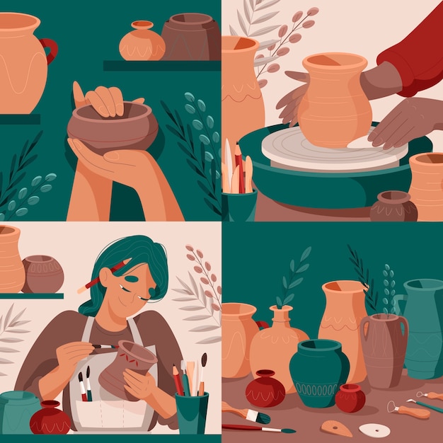 Ilustrações de cerâmica em design plano