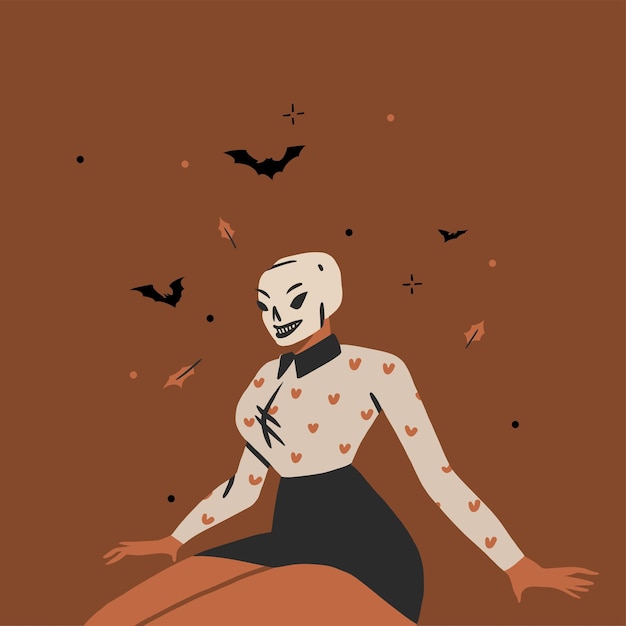 Ilustrações de clipart gráficas vetoriais abstratas desenhadas à mão, festa de fantasia de feriado de halloween, conjunto de coleção de personagens de pessoas adultas, conceito de cartaz de design de halloween assustador, arte contemporânea de halloween feliz