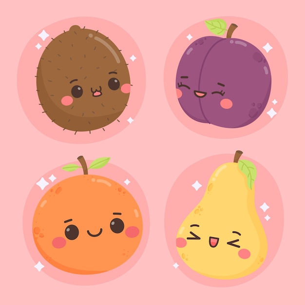 Vetor ilustrações de comida kawaii desenhadas à mão