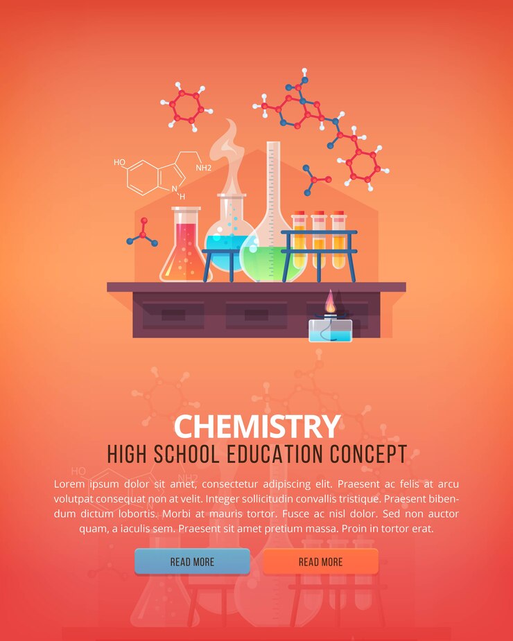 Ilustrações de conceito de educação e ciência. Química orgânica. Ciência da vida e origem das espécies. bandeira.