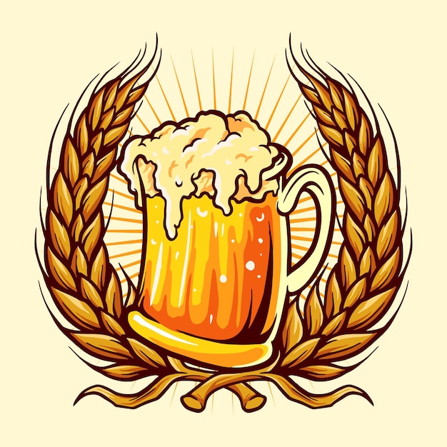 Vetor ilustrações de copos de cerveja distintivo de trigo