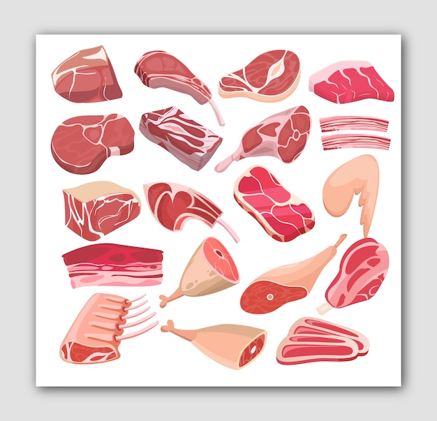 Ilustrações de cortes salgados de carne na arte