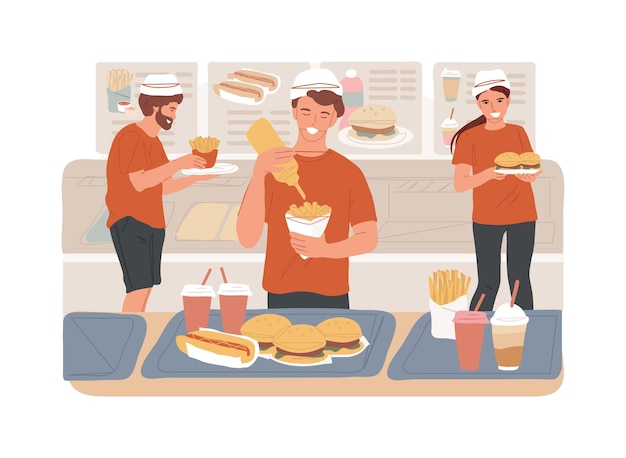Ilustrações de desenhos animados isolados de preparação de fast-food