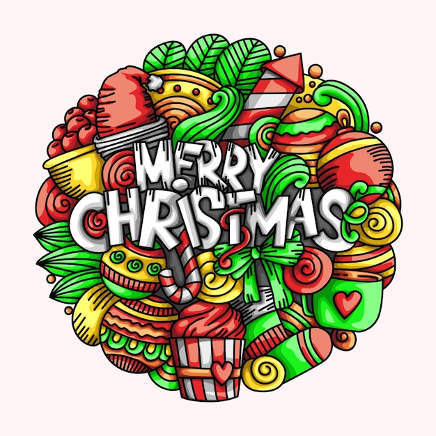 Ilustrações de design de modelo de vetor de doodle de feliz natal