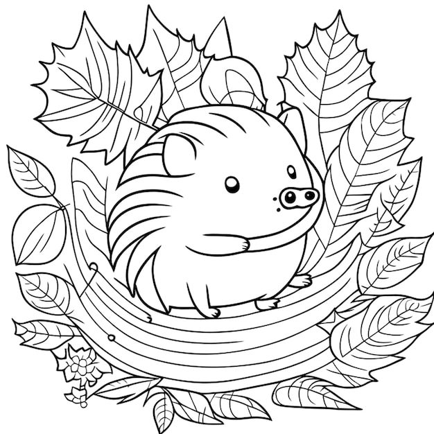 Vetor ilustrações de design de ouriços adoráveis em meio a folhas caídas enfatizam as texturas da cerca