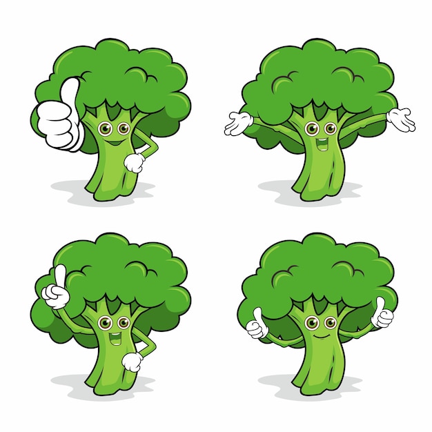 Ilustrações de kawaii da mascote de brócolis