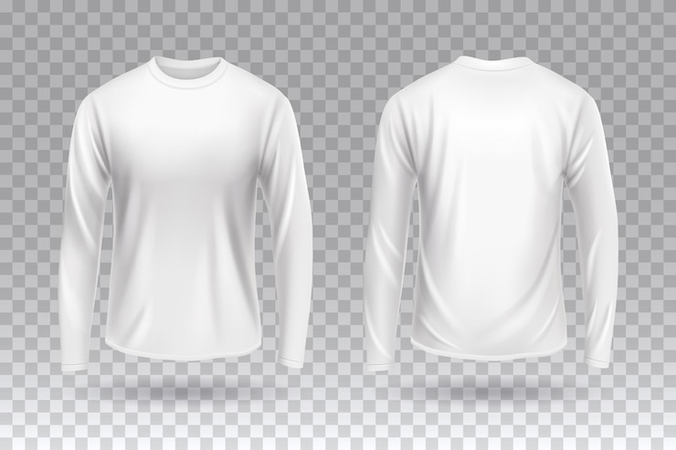 Ilustrações de maquete de manga longa de camiseta frente e costas