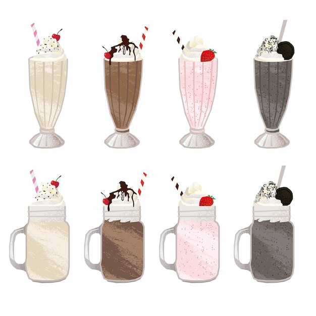 Vetor ilustrações de milkshake de vários sabores