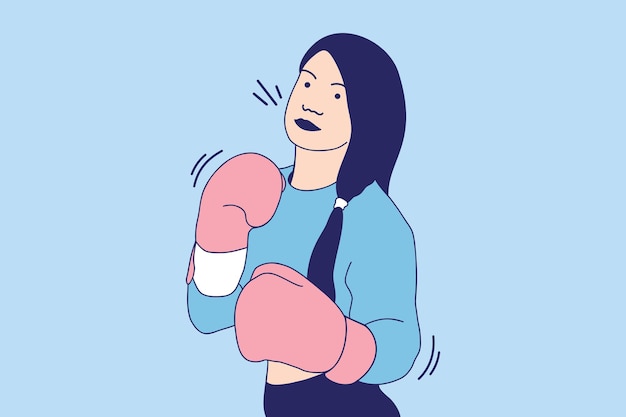 Ilustrações de mulher bonita boxer dando um soco com luva de boxe