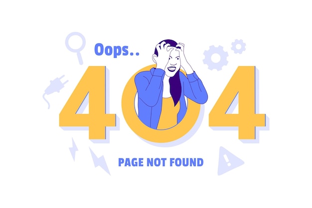 Ilustrações de mulher irritada para a página inicial do conceito de design de erro Oops 404