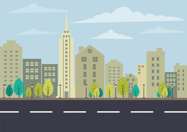 Ilustrações de paisagens urbanas em plano vetorial
