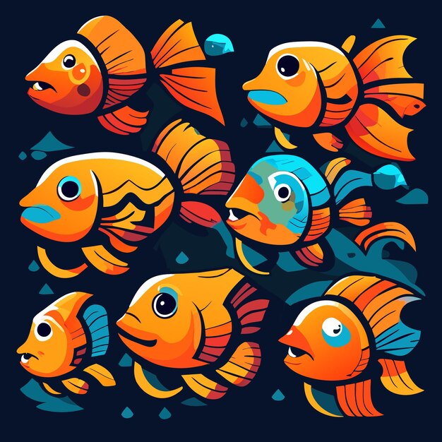 Vetor ilustrações de personagens de jogos de peixes planos e vibrantes