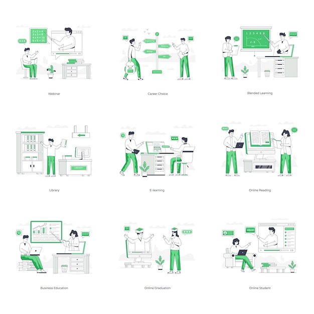 Ilustrações de personagens planas de aprendizado on-line