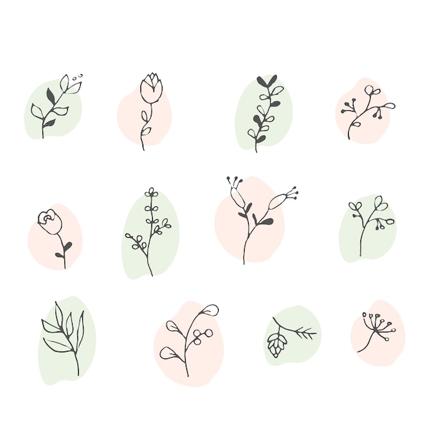 Ilustrações desenhadas à mão de ícones de flores