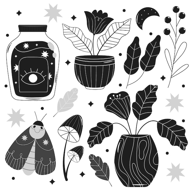 Ilustrações desenhadas à mão sem cores