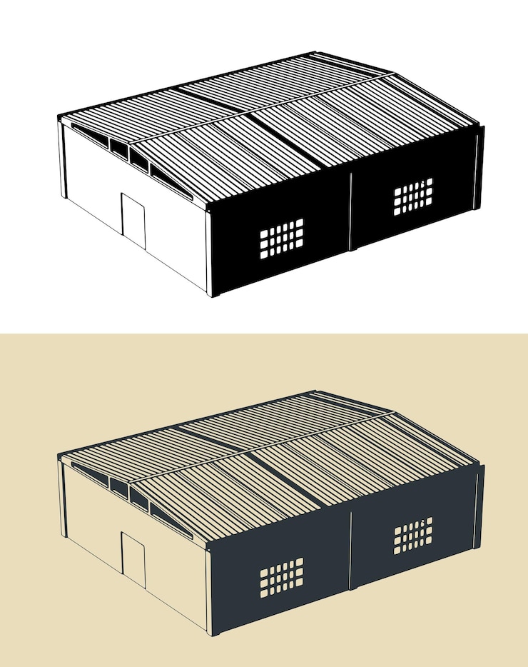 Vetor ilustrações do hangar da fábrica