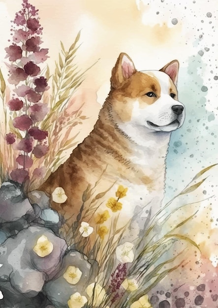 Ilustrações em aquarela de akita inu para amantes de cães