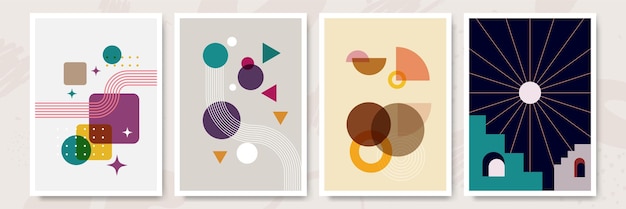 Ilustrações estéticas abstratas minimalistas modernas Decoração de parede em estilo boêmio Coleção de pôsteres artísticos contemporâneos com formas geométricas