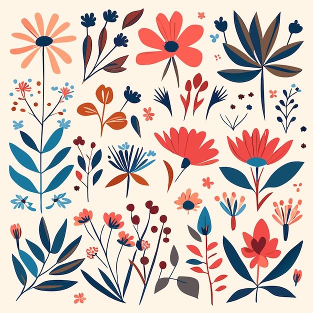 Ilustrações florais vetoriais de flores desenhadas à mão