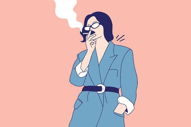 Ilustrações linda mulher garota fumando cigarro ao ar livre