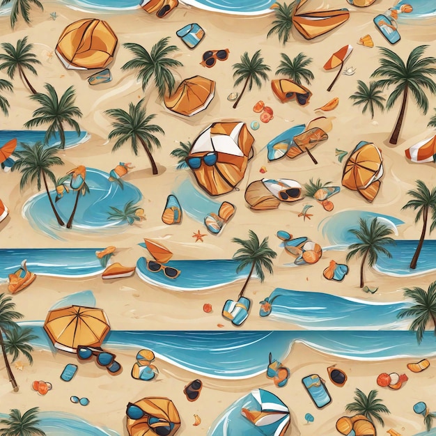 Vetor ilustrações padrão tropical vetorial para itens de design de praia de mar de verão