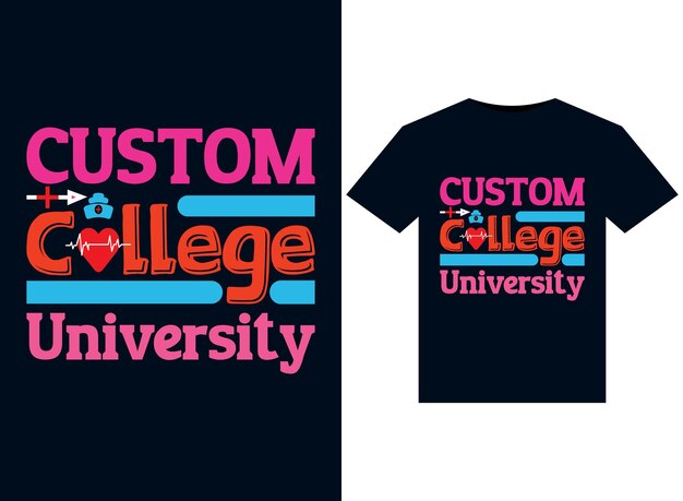 Vetor ilustrações personalizadas da college university para design de camisetas prontas para impressão
