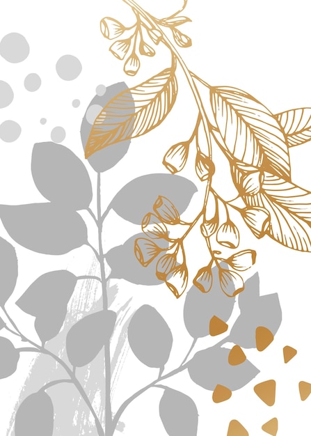 Ilustrações pintadas à mão de eucalipto para flor minimalista de decoração de parede em estilo de desenho