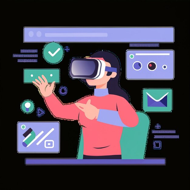 Vetor ilustrações tecnologias de web vetorial óculos de realidade virtual tocam a tecnologia do futuro