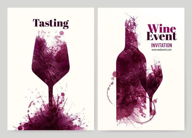 Ilustrações texturizadas de mancha de vinho tinto modelo para designs de vinho