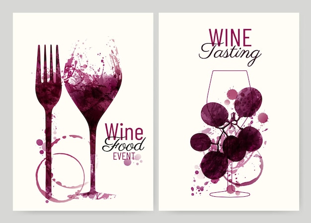 Ilustrações texturizadas de mancha de vinho tinto Modelo para designs de vinho