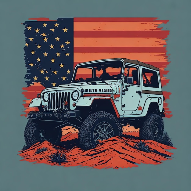 Vetor ilustrações vetor carro jeep suv bandeira do país design de camiseta