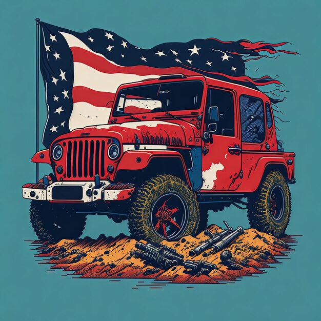 Vetor ilustrações vetor carro jeep suv bandeira do país design de camiseta