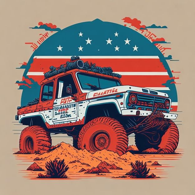 Vetor ilustrações vetor carro jeep suv bandeira do país design de camiseta