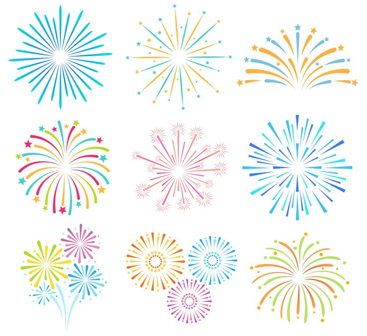 Vetor ilustrações vetoriais coloridas de fogos de artifício